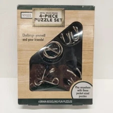 Premier Finds Metal Brain Drains 4-Piece Puzzle Set Boggling Fun Puzzles NEW!