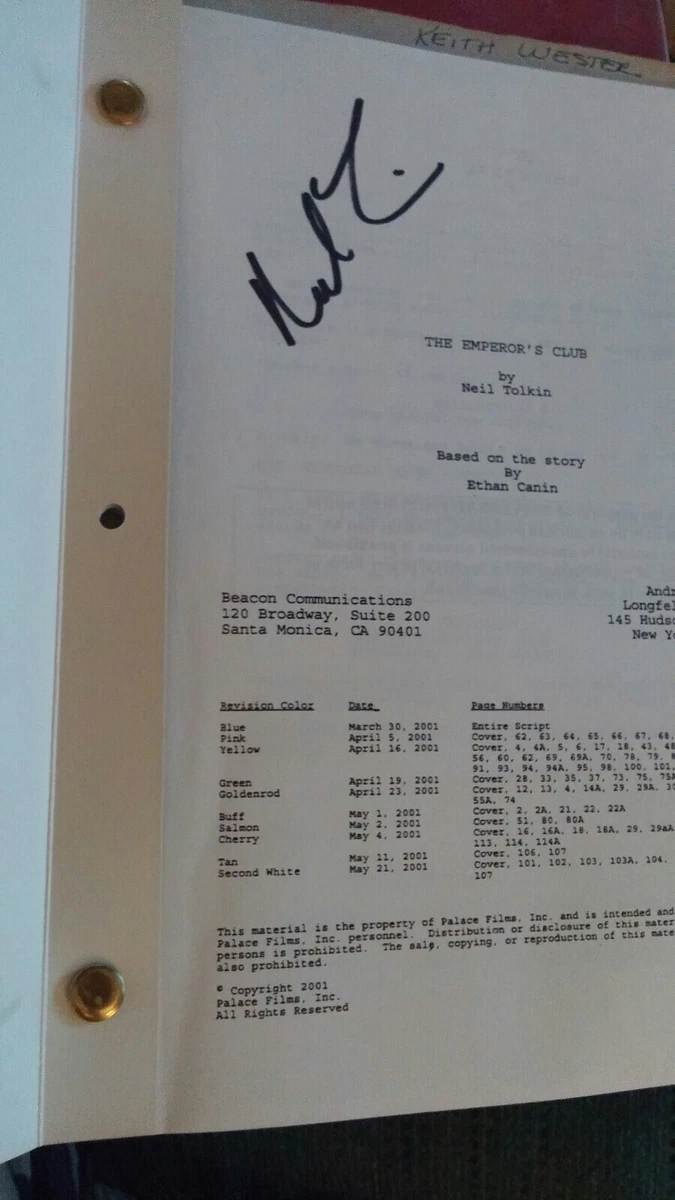 Screenplay Emperor's club Neil Tolkin Signed screenwriter original presentation