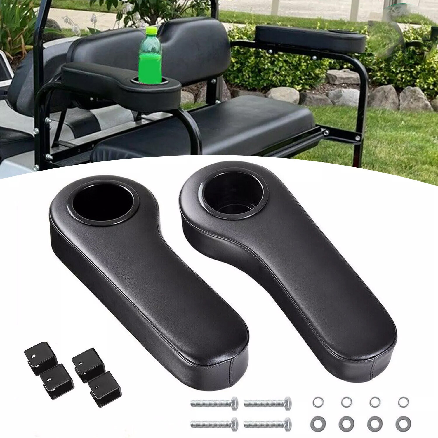 Pair Golf Cart Rear Seat Arm Rest Drink Cup Holder For EZGO 