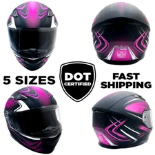 Full Face Helmet w/ Retractable Sun Visor Motorcycle Matte Pink Adult DOT 