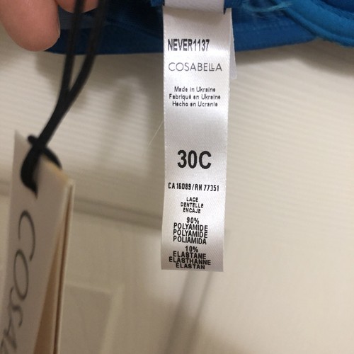 Cosabella Say Never Pushie Push-Up Underwire Bra Women’s US Size 30C Blue NWT - Picture 6 of 8
