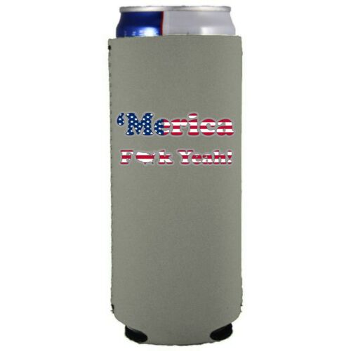 Merica F Yeah Funny 12 oz. Slim Can Coolie; Compatible with Ultra - Picture 17 of 27