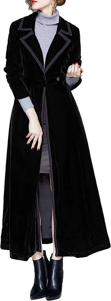 Maxi gabardina de terciopelo elegante con un botón para mujer