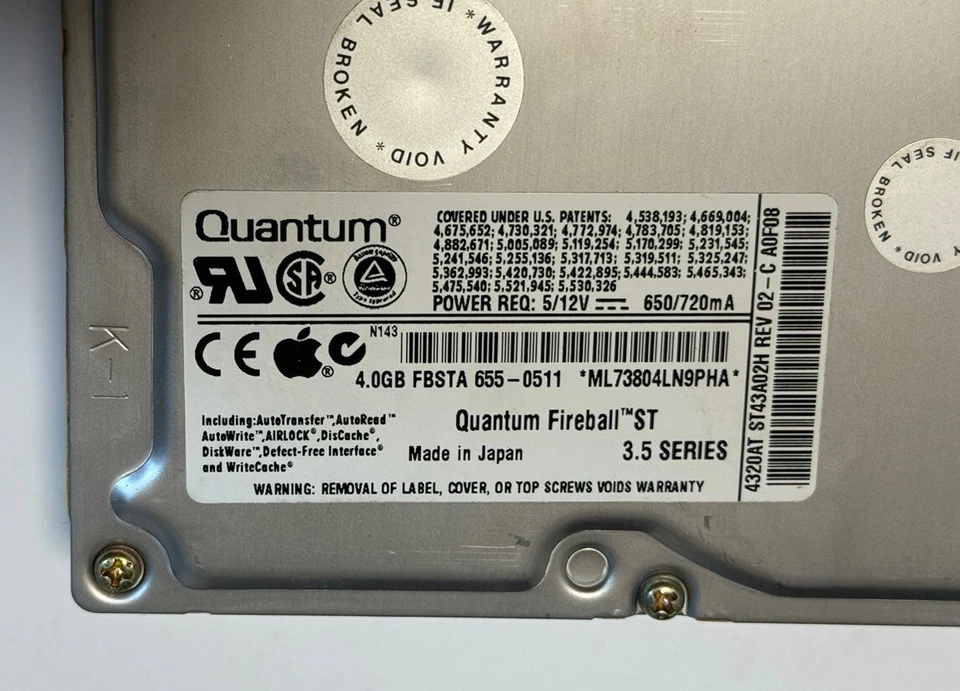 💻 Quantum Fireball ST Apple Logo'd 4.0GB 655-0511 IDE Hard Drive Tested Working - Image 2 of 4