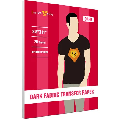TRANSFER MASTER 20 Sheets Premium Printable Heat Transfer Paper DARK for Inkjet + Laser + Cricut