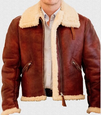 Bomber Aviator B3 Fur Leather Jacket - Waxed Sheepskin Real Leather for Men