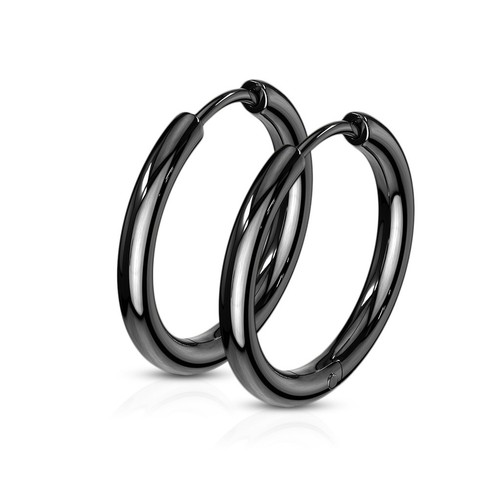 Pair of 20 GA Hinge Action Seamless Hoop Earrings Black Gold IP or Steel C281 - Picture 18 of 22