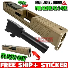 AGGRESSIVE ARMS RMSC CUT Slide FDE for GLOCK 43 43X + FLUSH CUT BLACK BARREL USA