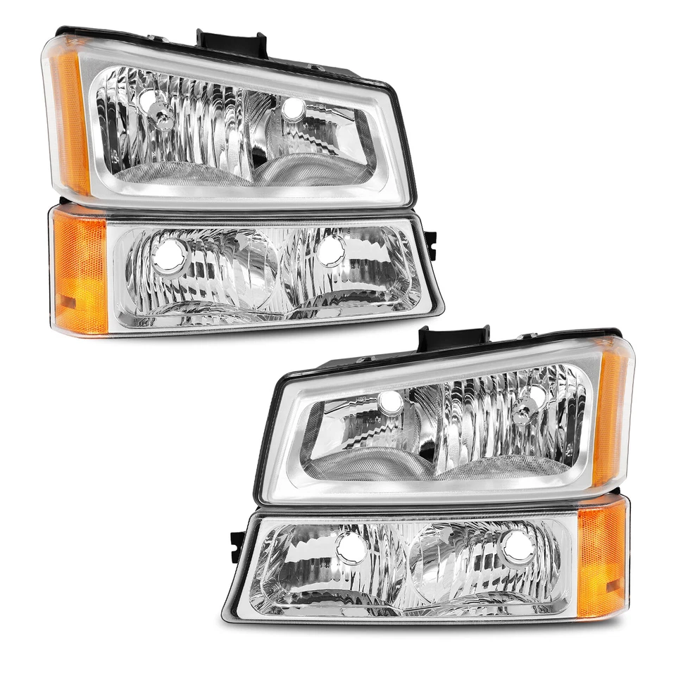 Headlights For 2003-2007 Chevy Silverado Avalanche Chrome+Signal Bumper Lamps Foto 2 de 4