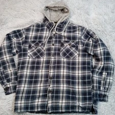 Redhead Jacket Mens L Blue Plaid Shacket Hood Chore Barn Lined Grunge Punk