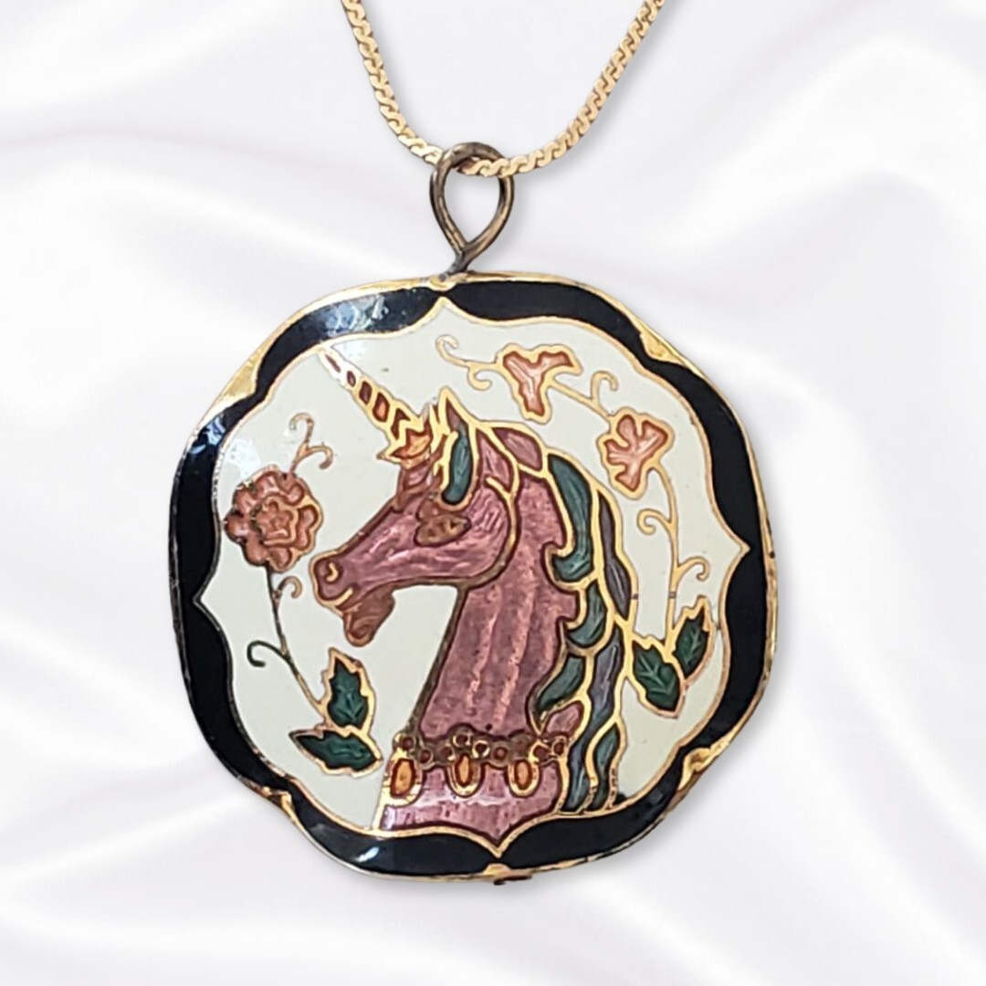 ネックレス・ペンダント STONEHENgE Unicorn 14K Necklace Vintage Cloisonné Mystical Unicorn Pendant 1/20 14kt GF 16