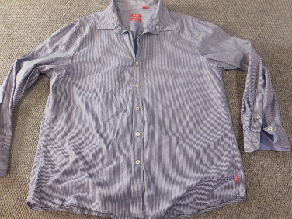 Izod mens Shirt Extra Large Blue Striped slim fit button up classic - Image 2 of 4