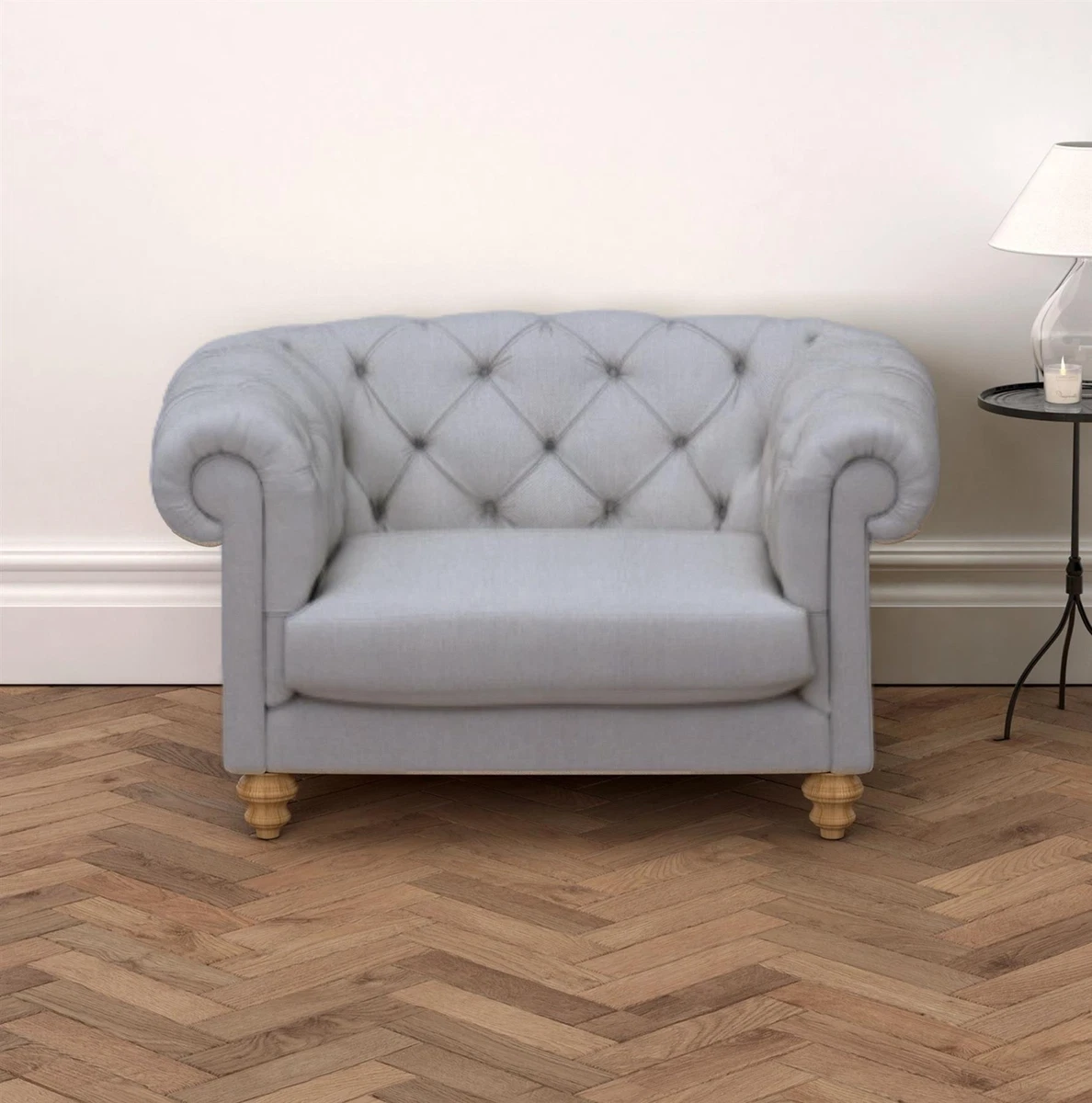 The White Company Hampstead Snuggle Love Seat Chair Light Grey Dark Leg Armchair