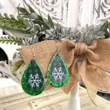 Christmas Faux Leather Teardrop Dangle Earrings Buffalo Plaid Snowflake