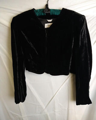 MAX MARA Pianoforte Women's 42 / US 8 Black Short Velvet Zip Jacket Cardigan