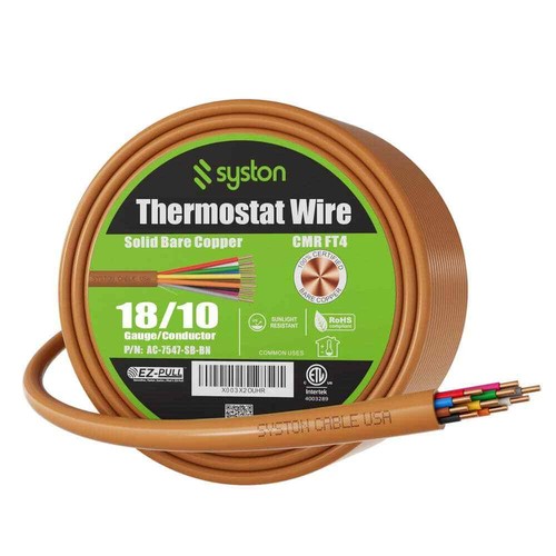 20 ft. 18/10 Brown Solid Bare Copper CMR/CL3R Thermostat Wire UL/ETL