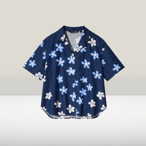 UNIQLO x Marimekko Linen-blend open-collar shirt Short Sleeve summer Japan New