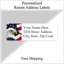 60 Return Address Labels Personalized Printed 3/4 x 2 1/4 American Eagle & Flag