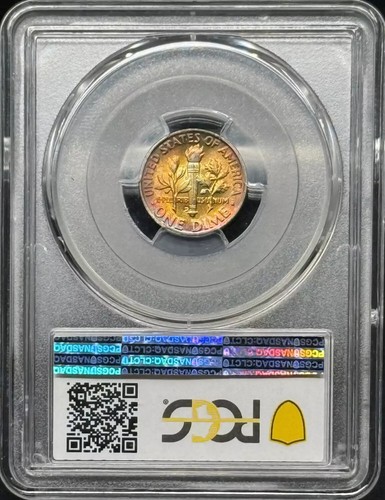 1953 D Dimes Roosevelt PCGS MS-66 Rainbow Toning - 第 2/2 張圖片