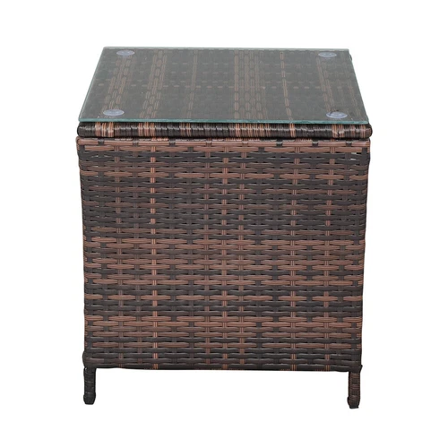Glass Surface Brown Gradient Iron Frame Rattan Side Table Hot Sale - Picture 3 of 12