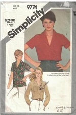 9774 Vintage Simplicity Sewing Pattern Misses Top Stitched Front Buttoned Shirt