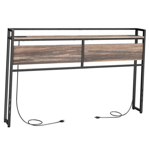 King Size Grey Oak Headboard with 2 Outlets & 4 USB Ports-image