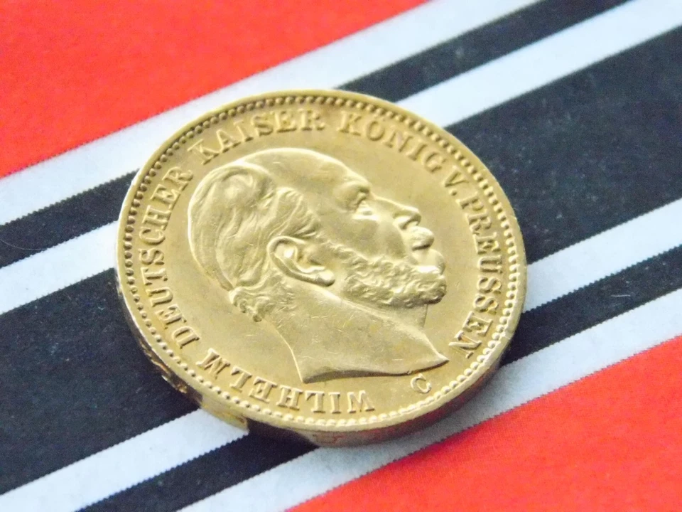 GERMAN 20 Mark 1874 C PRUSSIA KAISER WILHELM I. 90% GOLD EMPIRE Coin WW1 + RARE+ - Image 3 of 4