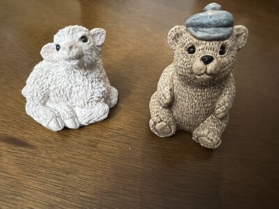Lot Of 2 Stone Critters Little 2'' Figurines Vintage Lamb And Teddy Boy