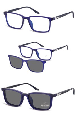 Lesebrille Montana Blau Gläser klar oder getönt mit polarisierendem Clip-On