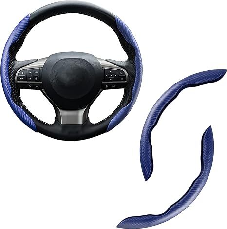 2 PC Blue Carbon Fiber Car Segmented Steering Wheel Cover Non-slip Accessories