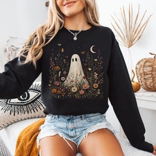 Ghost Wildflowers Sweatshirt Cute Halloween Fall Autumn Spooky