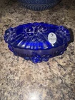 Fenton Art Glass Cobalt Blue Cabbage Rose Trinket Box. Beautiful Condition!