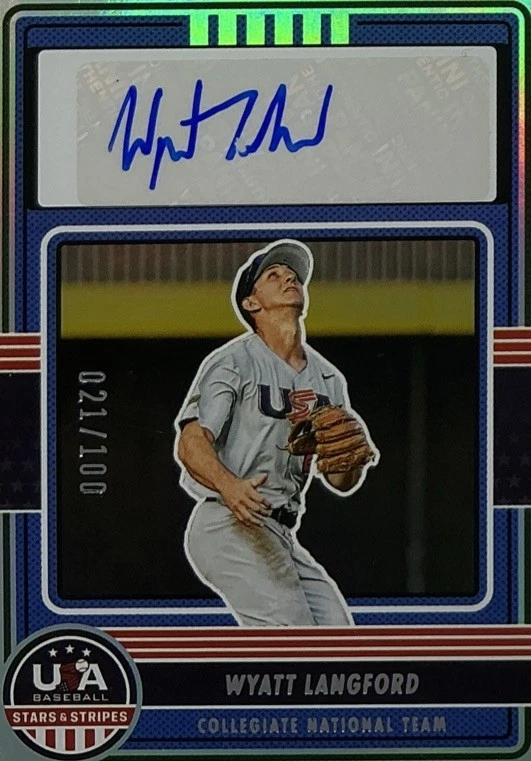 Wyatt Langford Rookie Auto PSA 10 -2023 Panini Stars & Stripes Holo /100 Rangers - Image 4 of 4