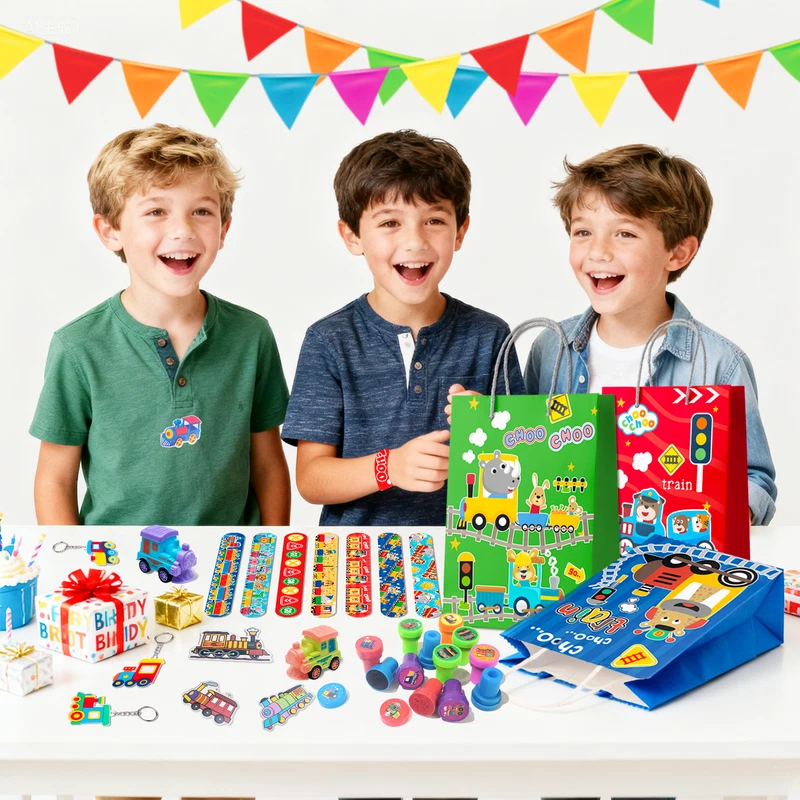 Favores de Fiesta de Tren, 110 Piezas Tren Regalo de Cumpleaños Tren Bolsas de Regalo Pegatinas Banda para Bofetadas Foto 3 de 4