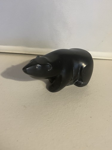 Vintage BOMA Hand Carved INUIT BLACK POLAR BEAR Soapstone 4.5" Eskimo Signed - Picture 5 of 9