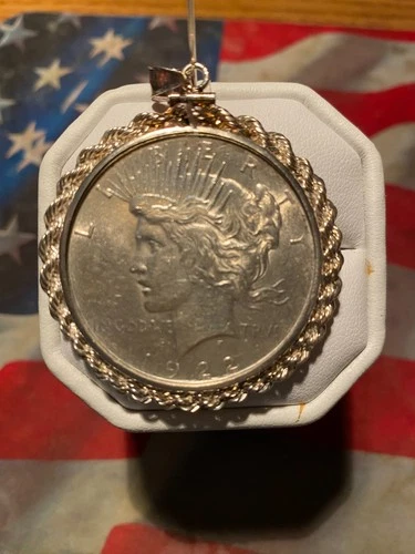 Peace Silver Dollar .925 Sterling Silver Rope Coin Bezel Rare 1922