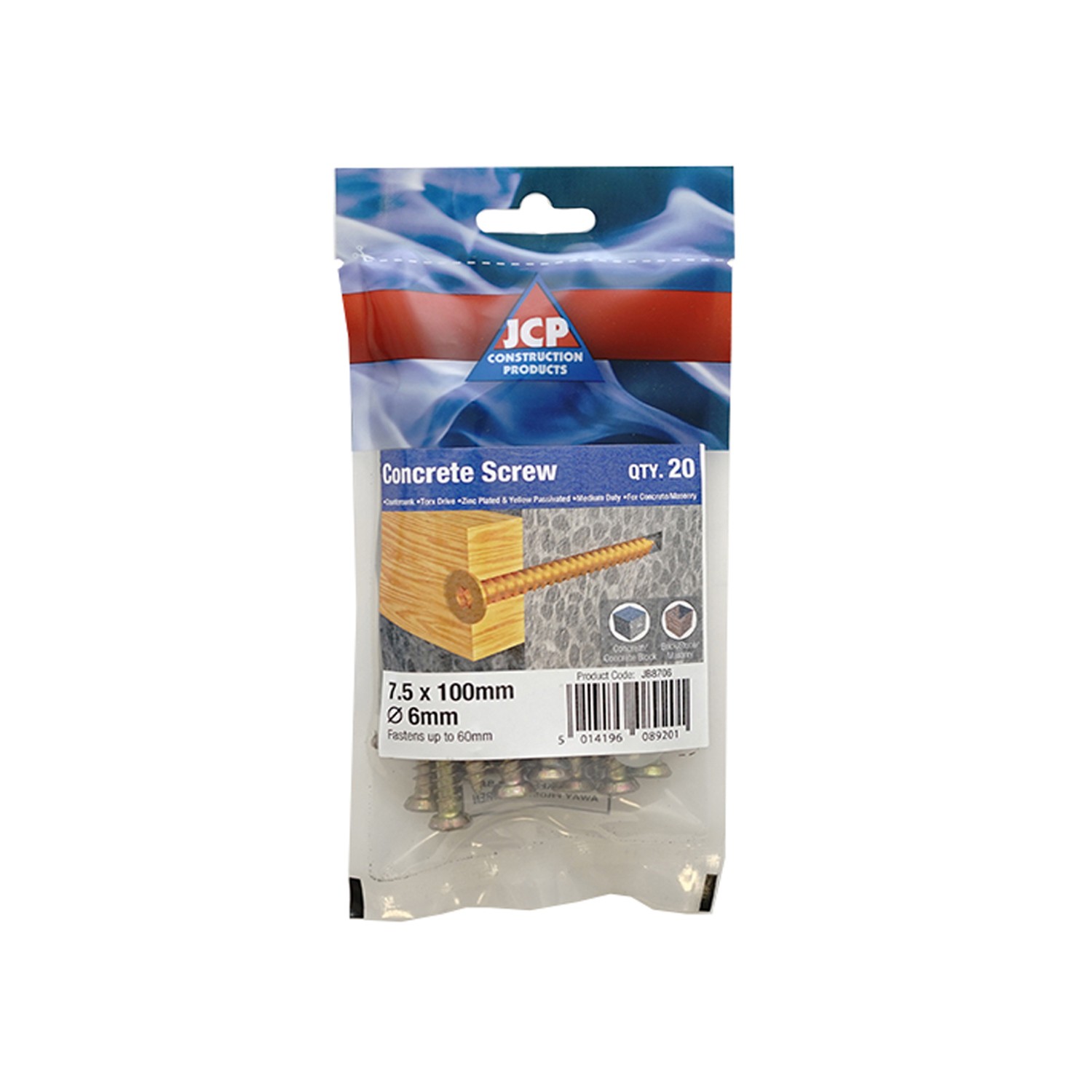 Jcp Fixings Concrete Screws Csk Hd 7.5 x 60mm - FJJBCS75060 - Box of 100