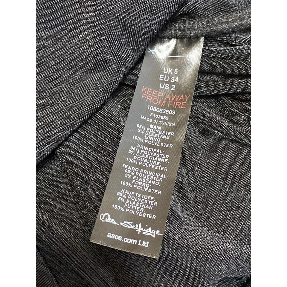 NUEVO Mono mameluco Miss Selfridge negro manga larga cuello en V corbata cintura envolvente talla 2 Foto 4 de 4