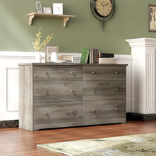 Dresser for Bedroom with 6 Drawers Wood Dressers Chest of Drawers Gray Oak
