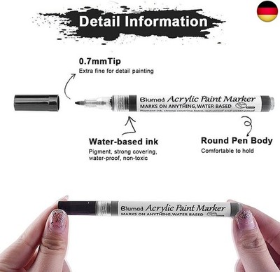 Schwarz Weiß Acrylstifte, 0,7mm Permanent Marker Stifte Wasserfest Dünne Spitze