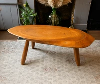 Vintage Live Edge Coffee Table Mid Century Modern Solid Wood Occasional Table