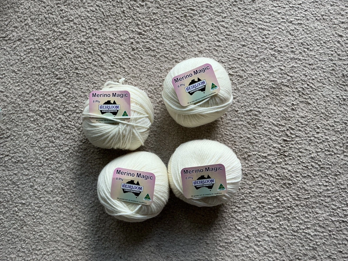 HEIRLOOM MERINO MAGIC 8PLY PURE WOOL YARN SHADE WHITE 4 X 50 GRAM BALLS