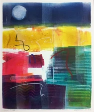 Low Tide  Monoprint Original Signed Impressionistic Landscape