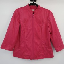 Chicos Pink Textured Zip Front Mock Neck 3/4 Sleeve Jacket Size 1 M RN79984