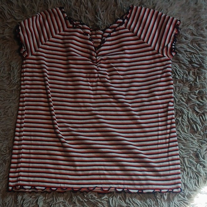Arizona Jean Co. Women’s XL Red White Blue Stripe V-Neck Ruffle Knit Top