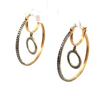 925 Sterling Silver Gold Tone Circle Within Hoop Diamond Cut Earrings, 8.0g