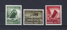 Norway 1944 Sc# B35-37 set Ships Baroy & Irma sinking Sanct Svithun on fire MNH