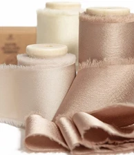 Vitalizart Silk Satin Ribbon 1-1/2 inch x 15 Yard with Wooden Spool Champagne