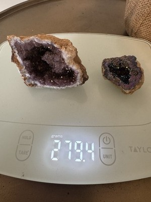 Amethyst Geode Gemstone Mineral Rock Glitter Added Purple Crystal Lot Of 2 Set