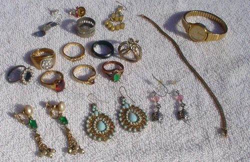 Vintage LOT of Costume Jewelry Rings Earrings Timex Watch
